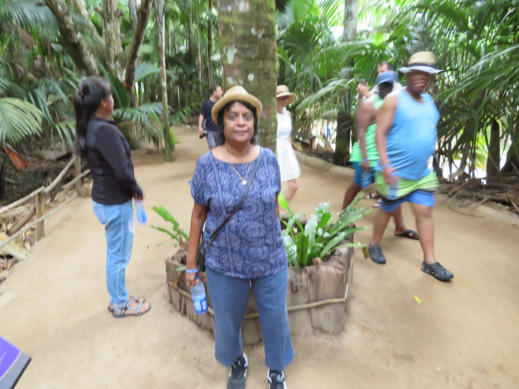 Posing at the Vallee de Mai in Praslin Island