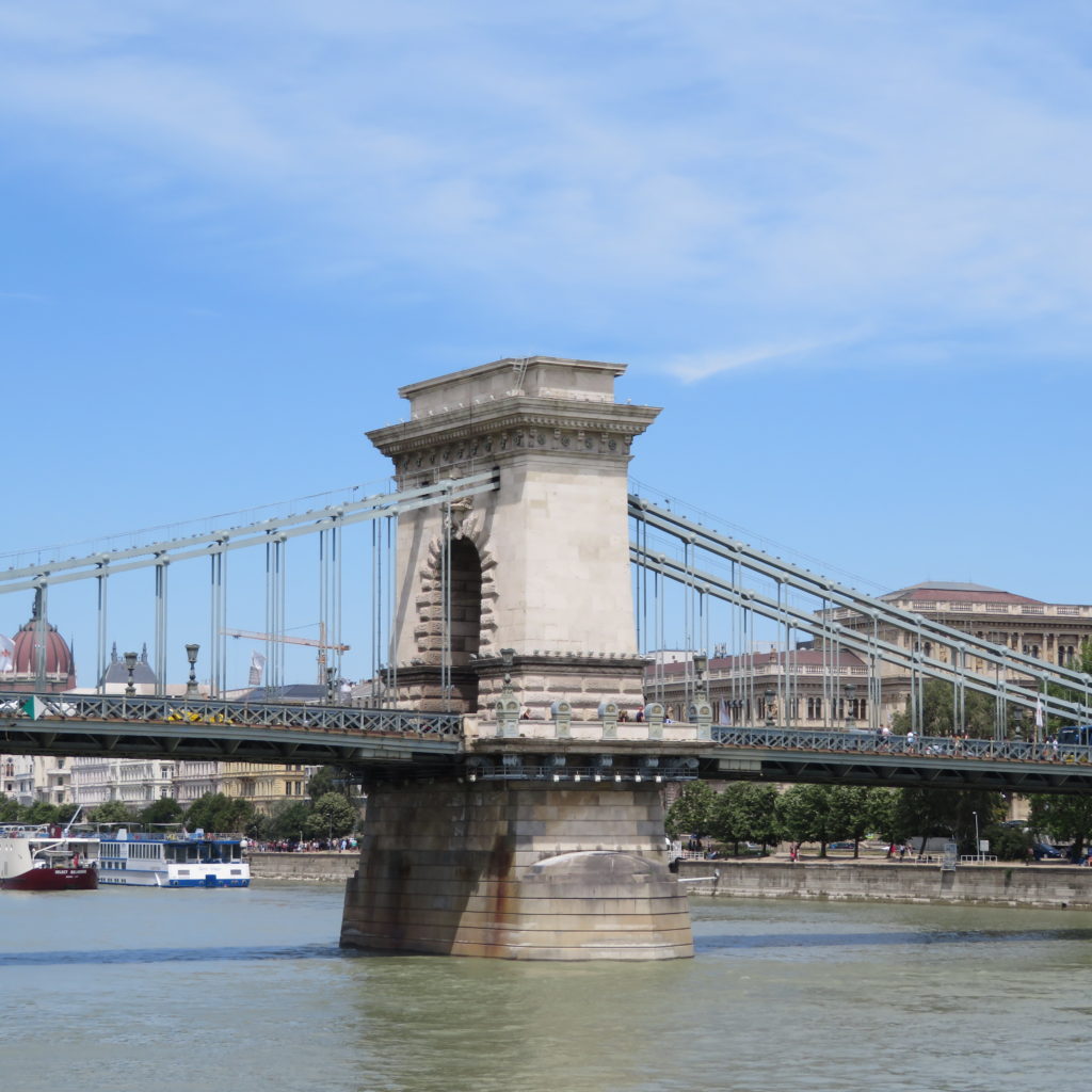 Famous Chain Bridge Across Danube at Budapest Hungary