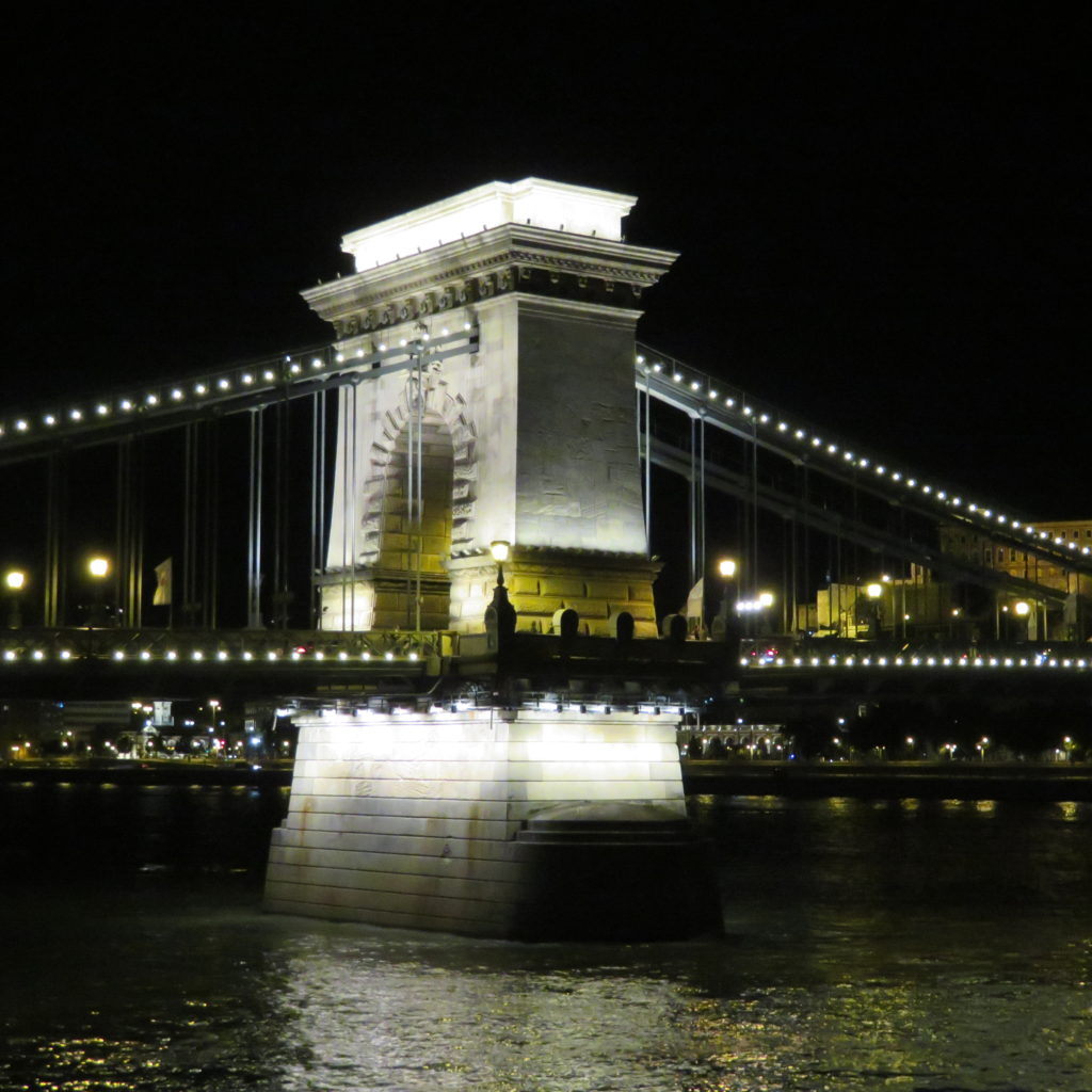 Majestic Chain Bridge at Night Time in Budapest Hungary