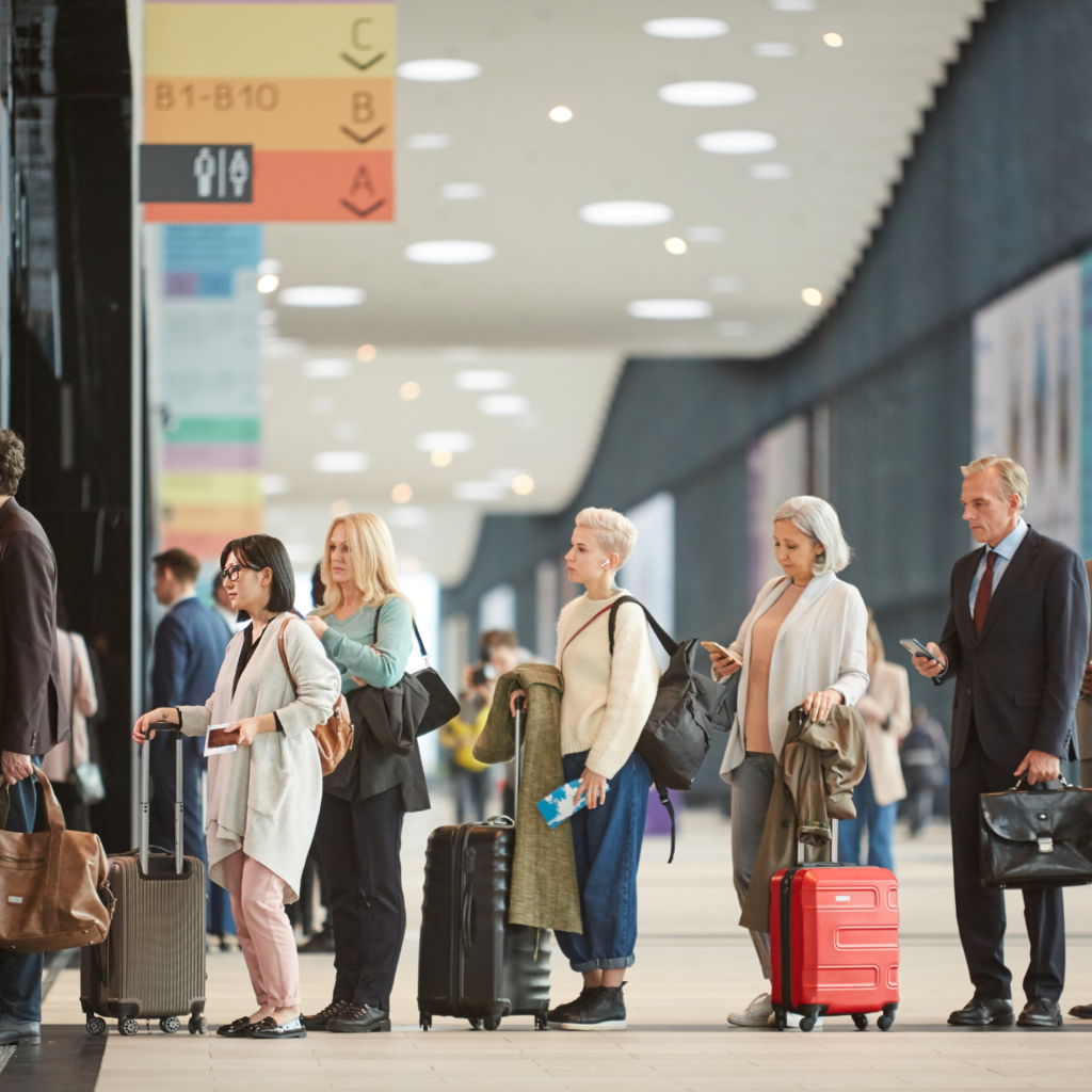 Standing in Line Upon Arriving at Airport