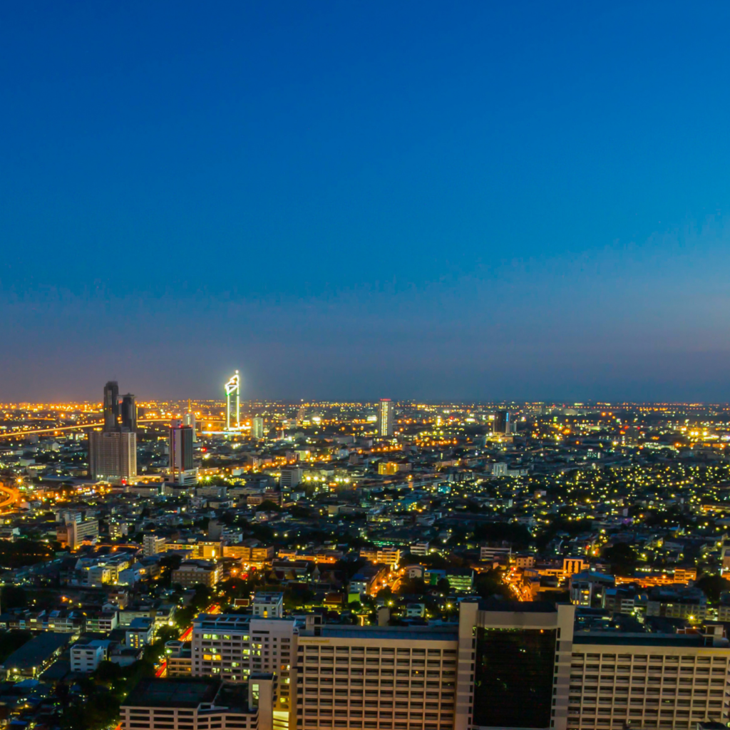 Arial Night Time View of Big City -