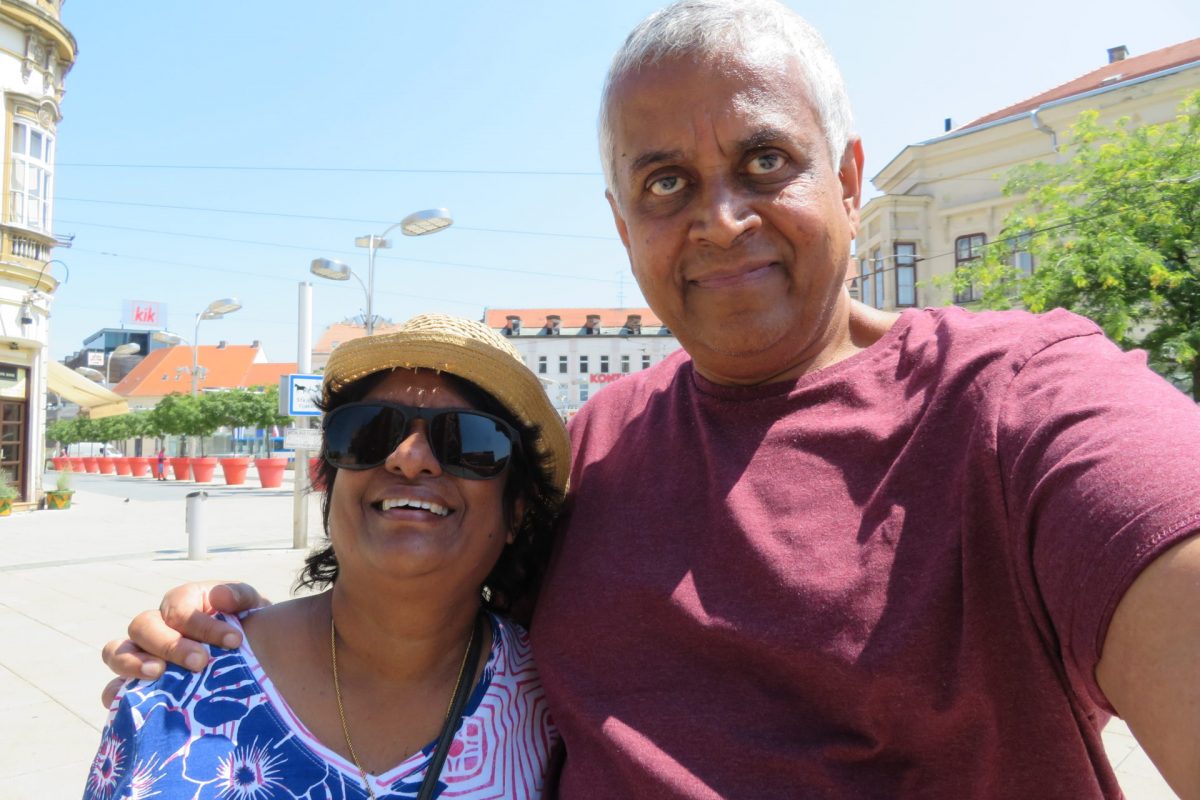 Posing on Busy Street at Osijek Croatia