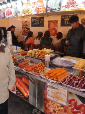 Foos Stall at Myeong-Dong Market in Seoul South Korea