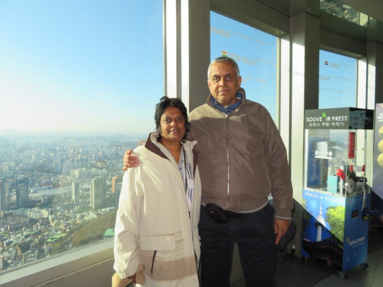 Posing at the Namsan Tower of Seoul South Korea