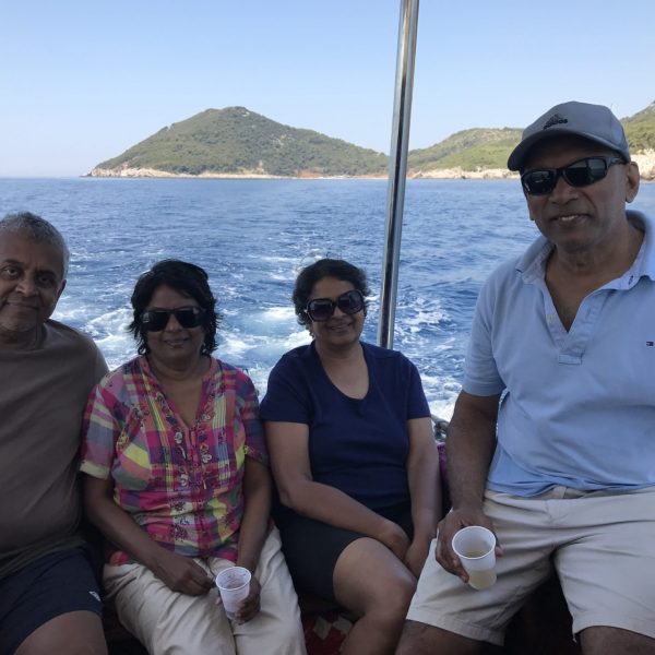 Posing on Boat on Adriatic Sea Off Dubrovnik Croatia